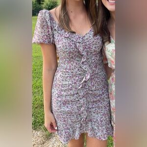 ASTR The Label Women's Shirred Ruffle Mini Dress
Teal Multi Floral Ruched